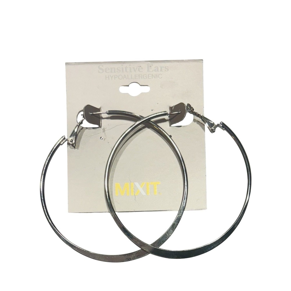 Mixit Silver Tone Large Hoop Earrings Hypoallergenic Sensitive Ears NEW Gift